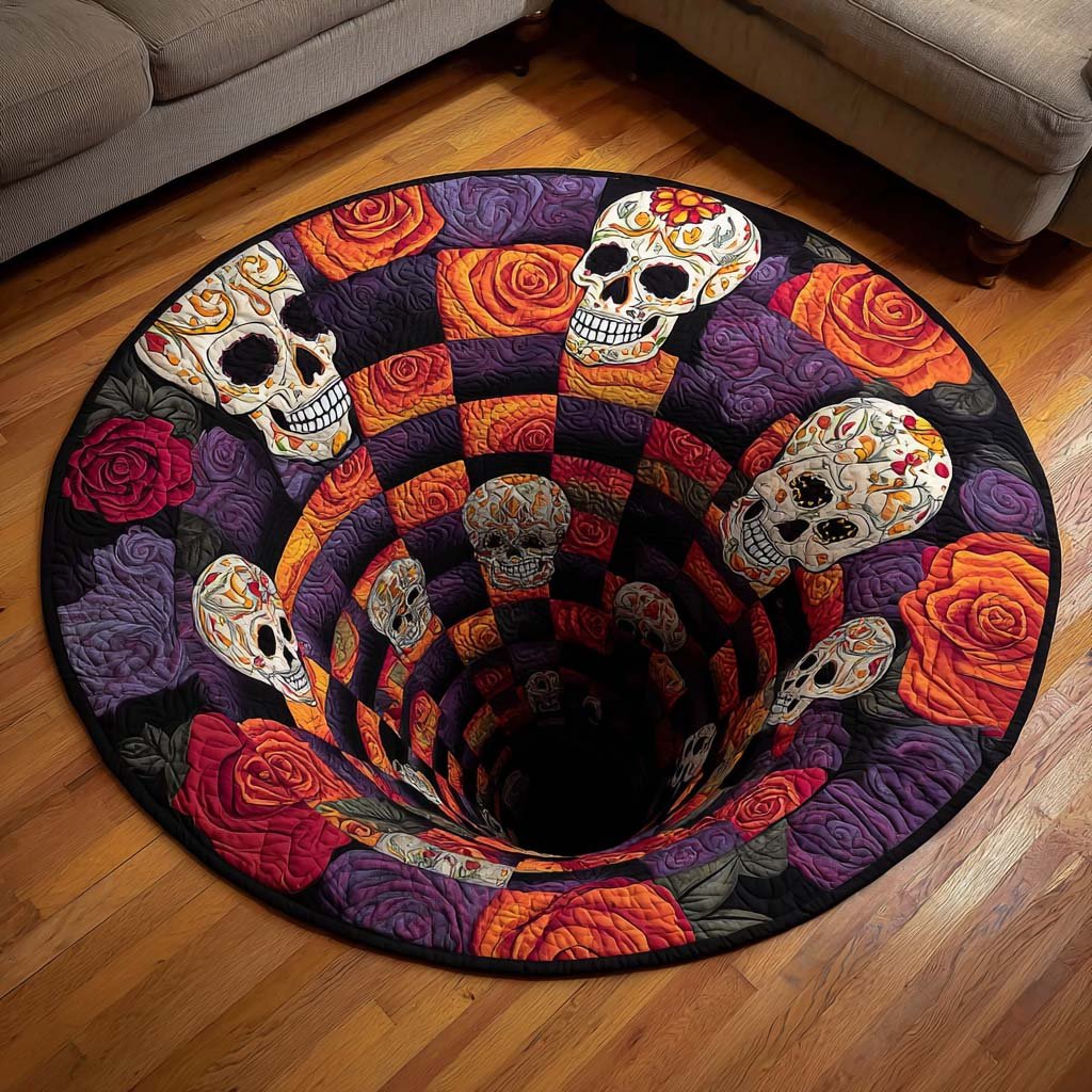 Endless Skulls Round Mat Rug - washable non-slip printed rug