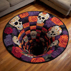 Endless Skulls Round Mat Rug - washable non-slip printed rug