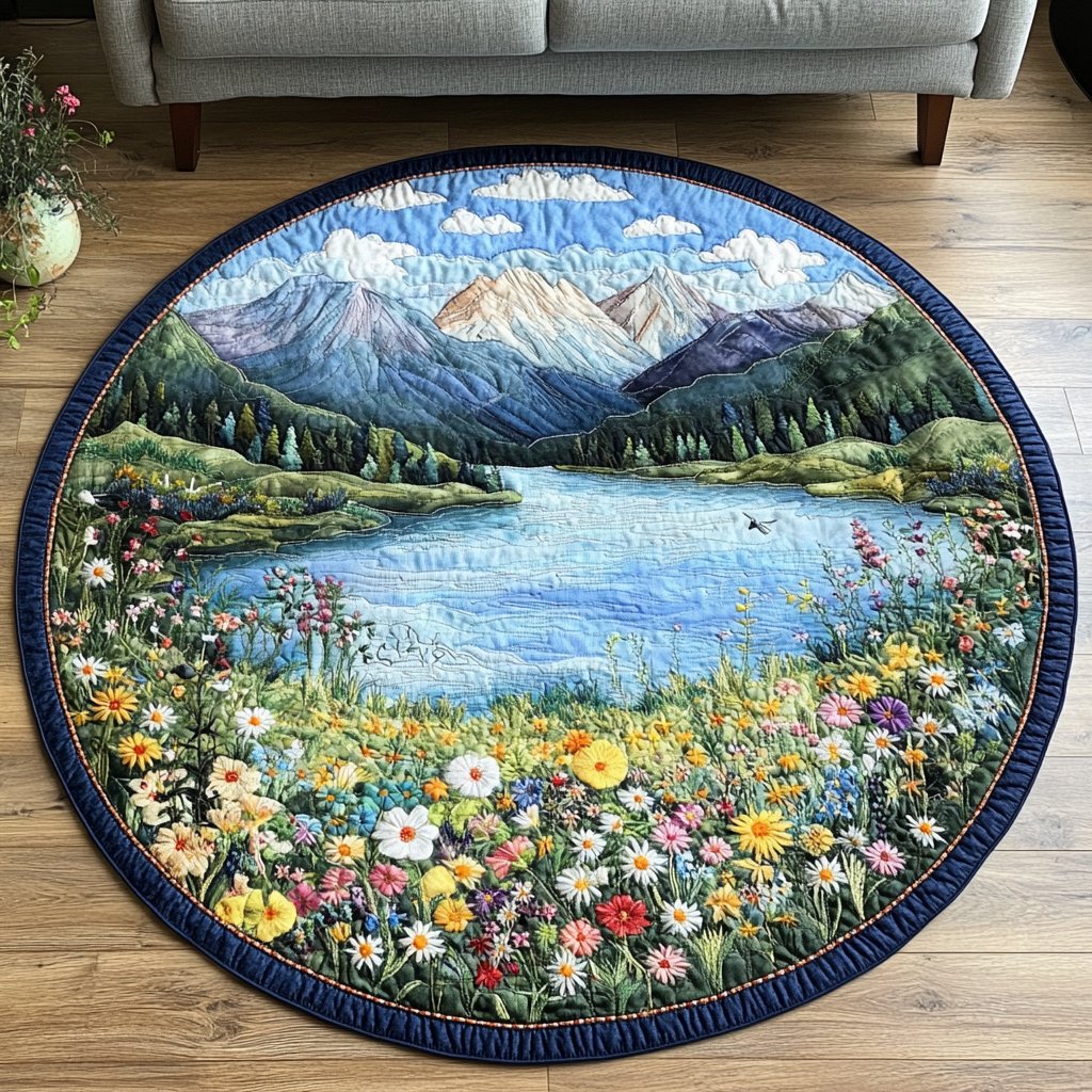 Endless Views Round Mat Rug - washable non-slip printed rug
