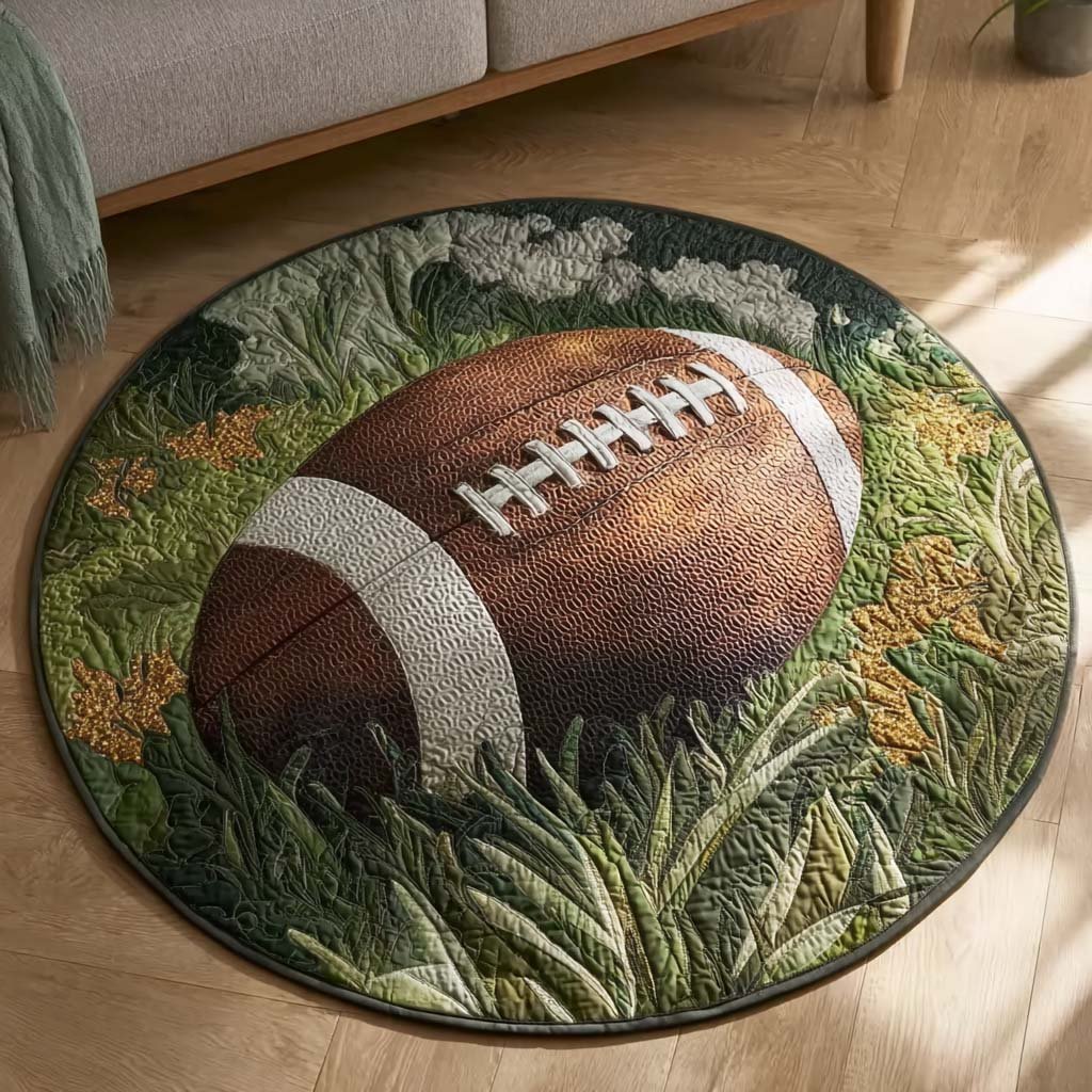 Endzone Football Round Mat Rug - washable non-slip printed rug