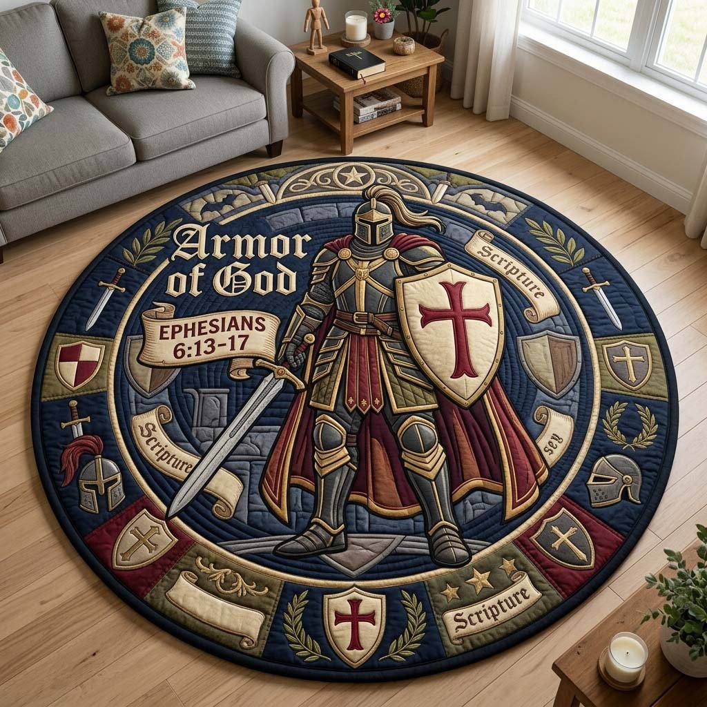 Ephesians Armor Circle Qulited Round Mat Round Mat Rug - Nature Design | Serene Home Decor