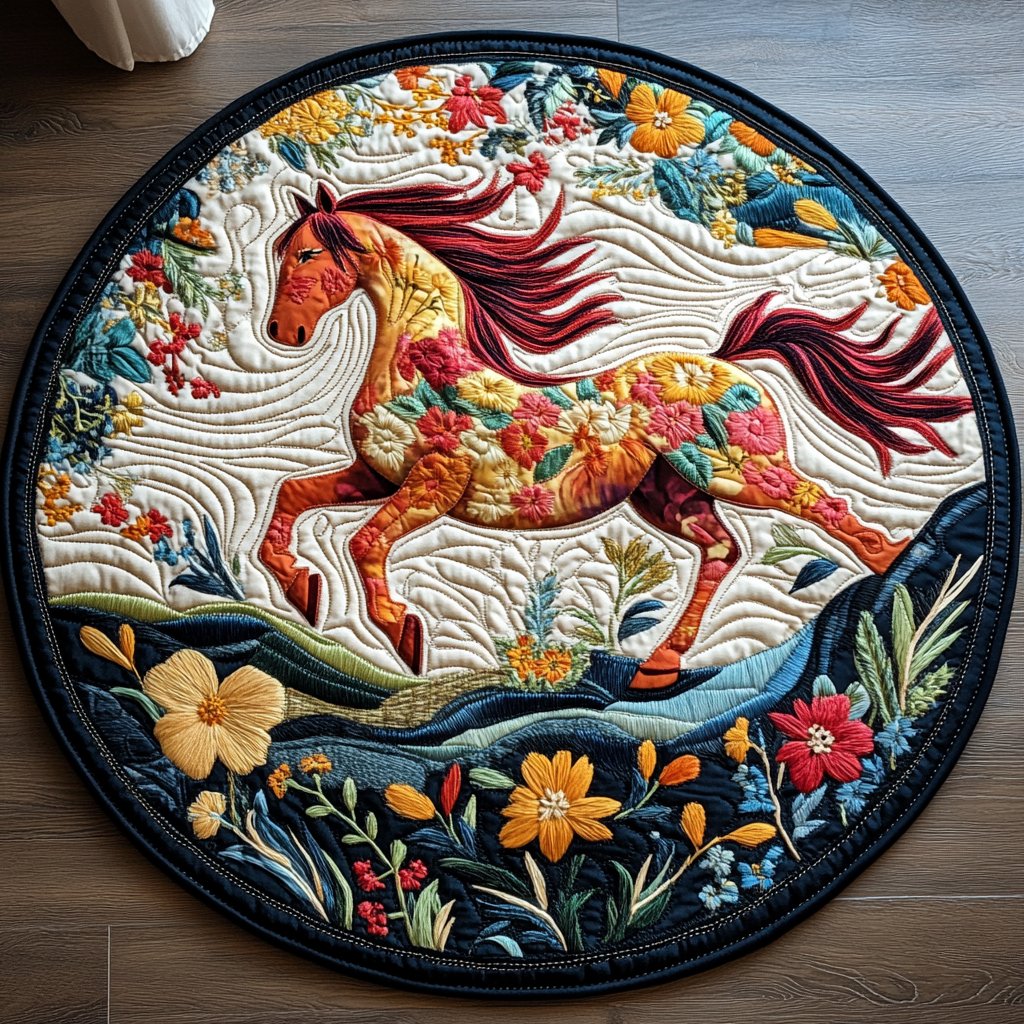 Equine Art Round Mat Rug - washable non-slip printed rug