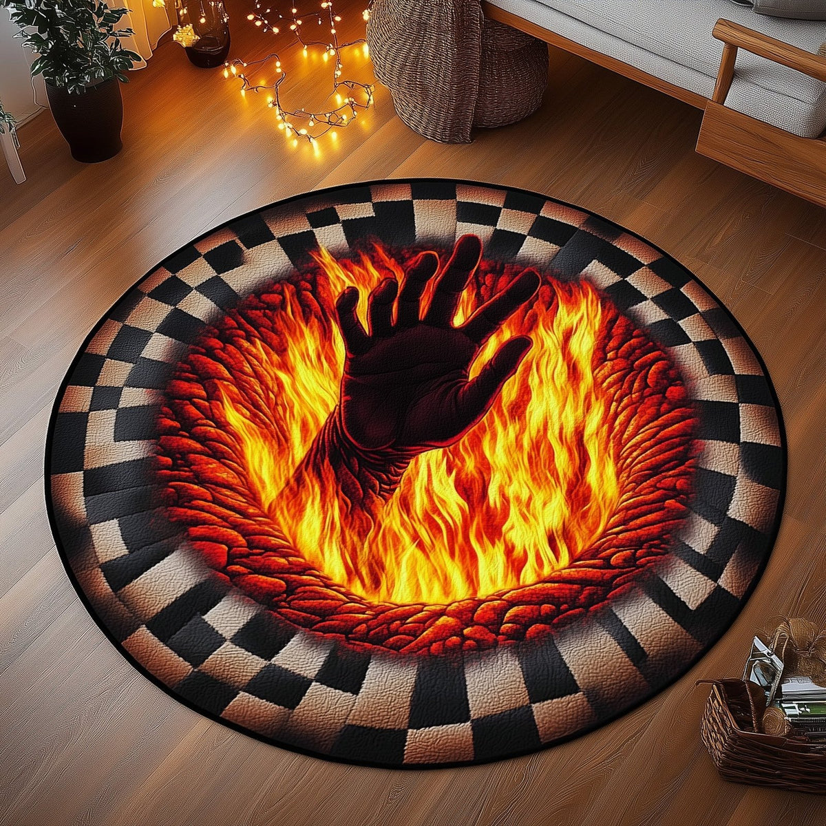 Eternal Flame Round Mat Rug - washable non-slip printed rug