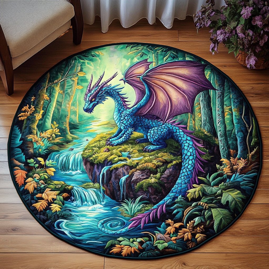 Eternal Guardian Round Mat Rug - washable non-slip printed rug