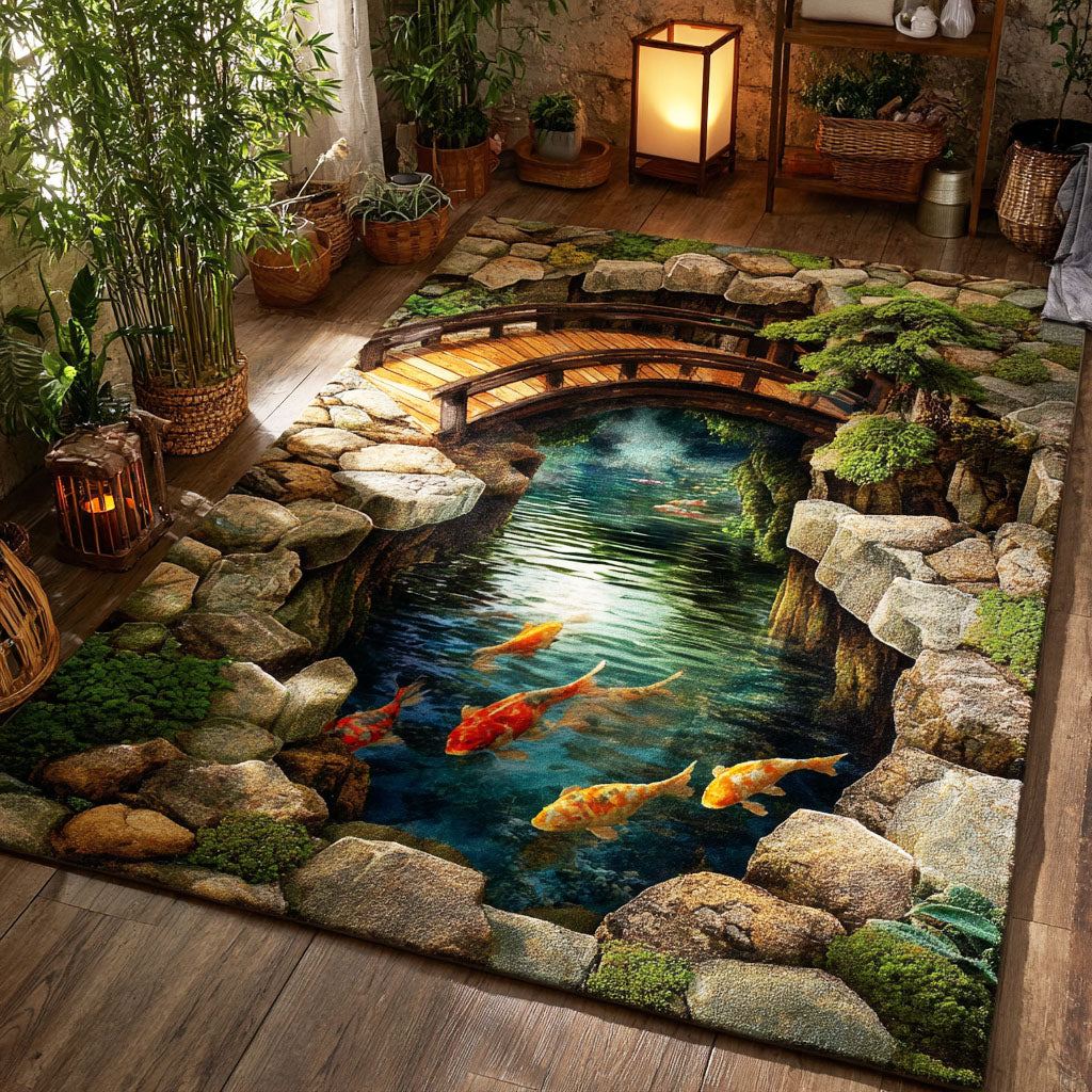 Eternal Koi area rug in a living room