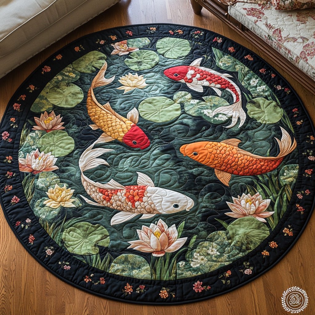 Eternal Koi Round Mat Rug - washable non-slip printed rug