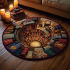 Eternal Library Glow Round Mat Rug - washable non-slip printed rug