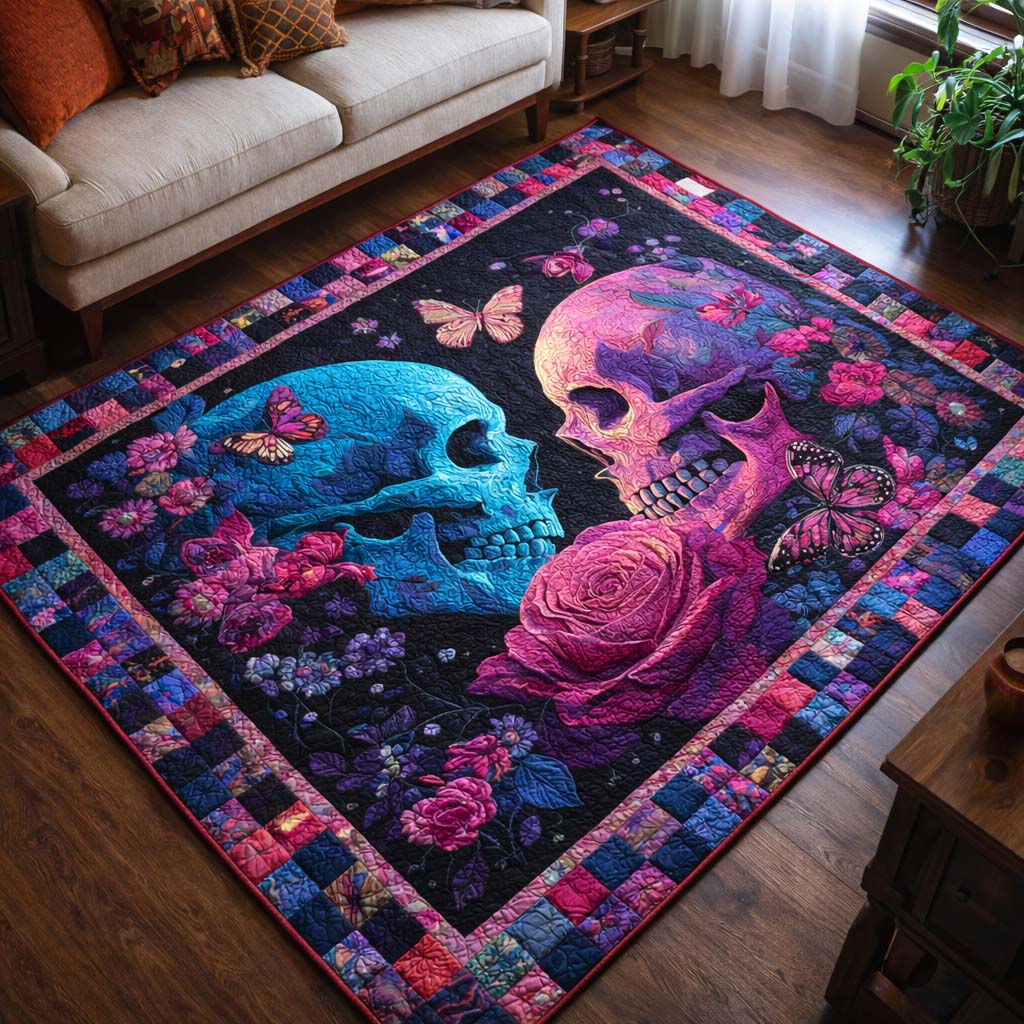 Eternal Love Skulls area rug in a living room