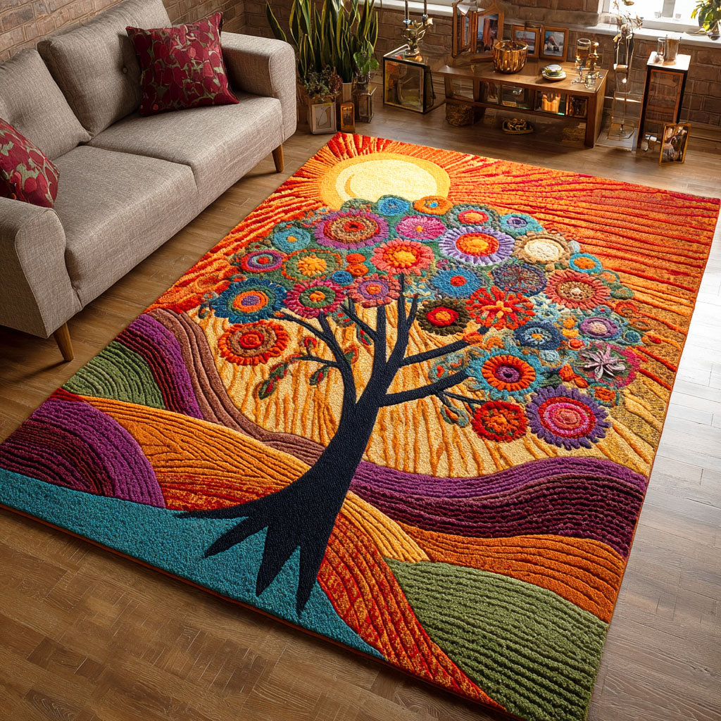 Eternal Roots area rug in a living room