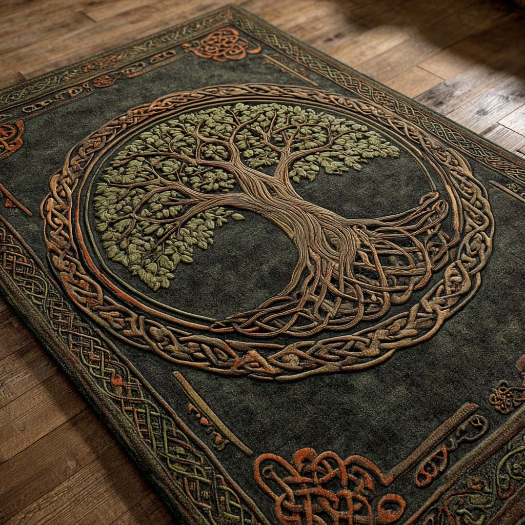 Eternal Roots area rug in a living room