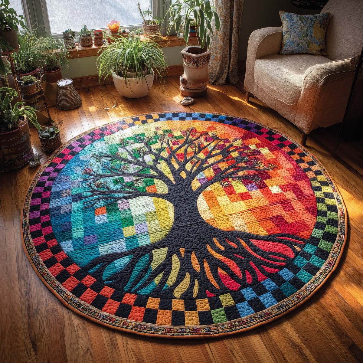 Eternal Roots Round Mat Rug - washable non-slip printed rug
