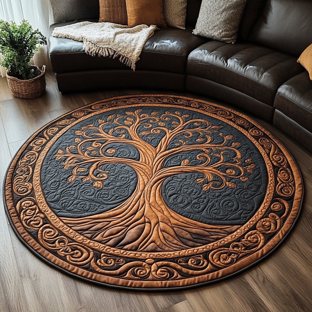 Ethereal Oak Round Mat Rug - washable non-slip printed rug