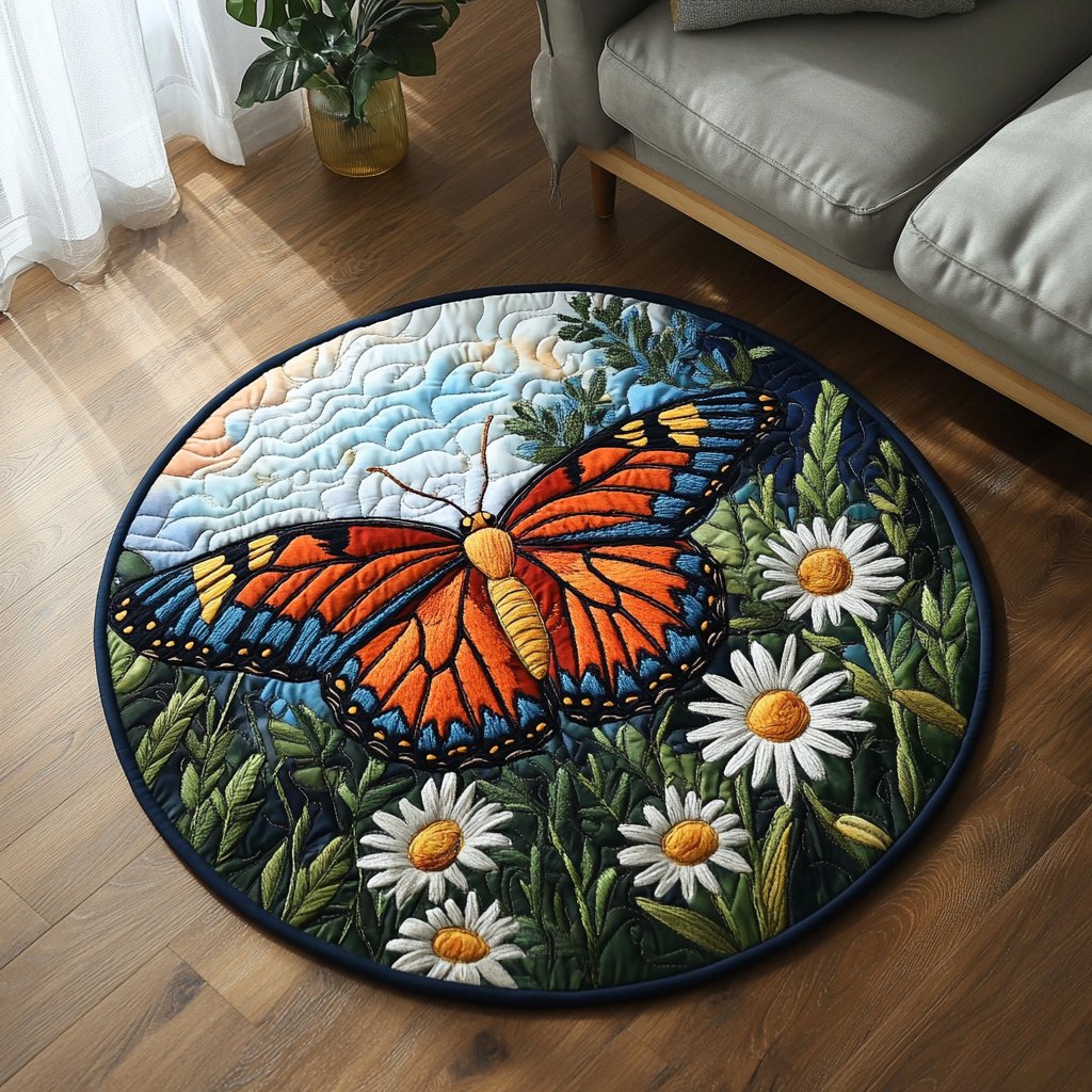 Ethereal Wings Round Mat Rug - washable non-slip printed rug