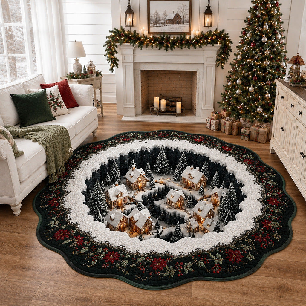 Evergreen Canyon Village Custom Shape Area Rug - Nature Design | Die-Cut Non-Slip Rug - washable non-slip printed rug