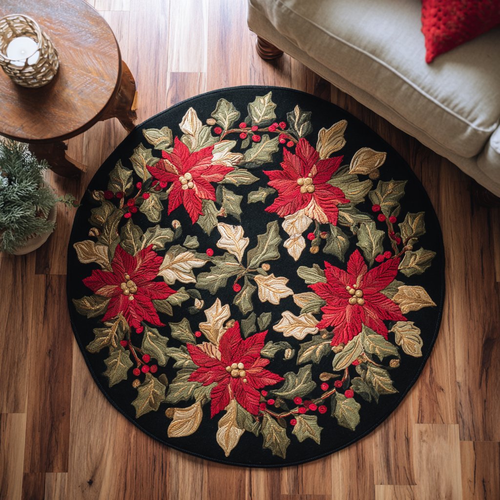 Evergreen Charm Round Mat Rug - washable non-slip printed rug