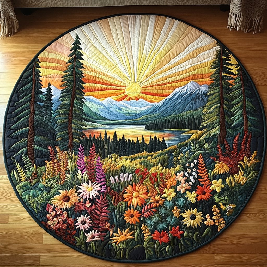 Evergreen Dreams Round Mat Rug - washable non-slip printed rug