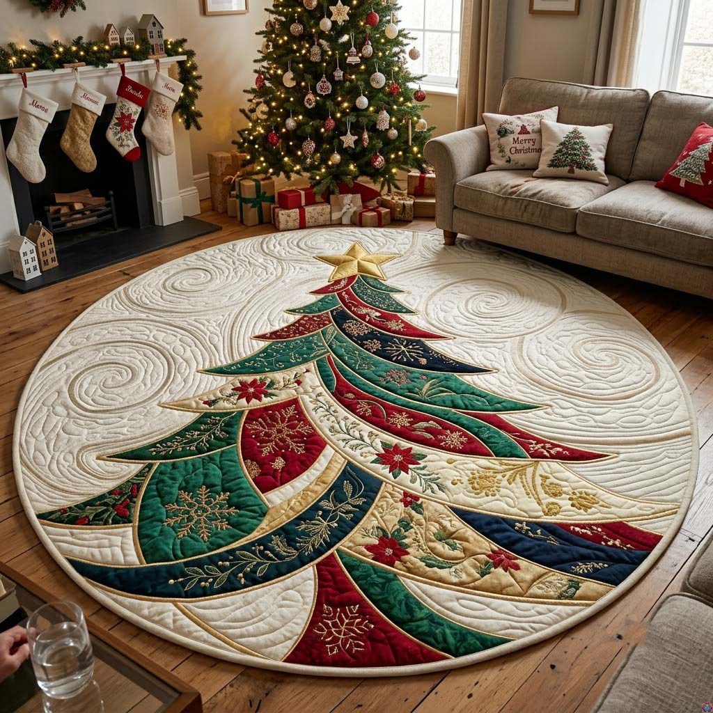 Evergreen Elegance Round Mat Rug - Nature Design | Serene Home Decor - washable non-slip printed rug