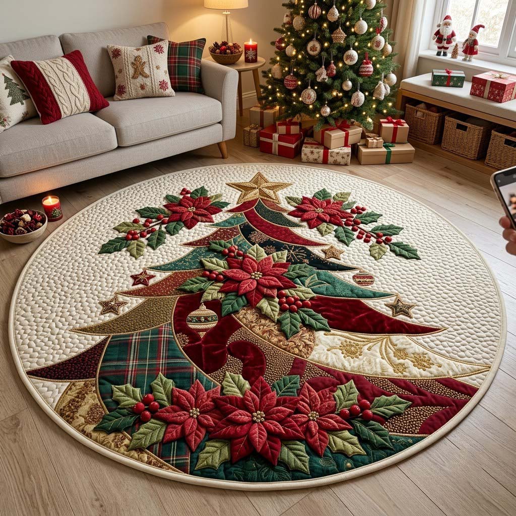 Evergreen Elegance Round Mat Rug - Nature Design | Nature Round Area Rug - washable non-slip printed rug