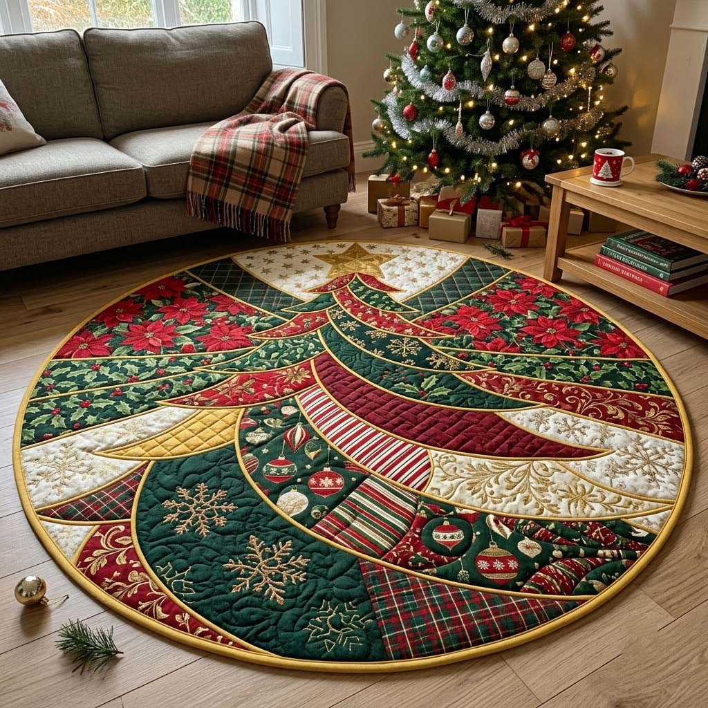 Evergreen Elegance Round Mat Rug - Nature Design | Nature Circle Rug - washable non-slip printed rug