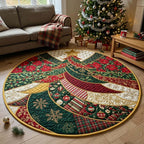 Evergreen Elegance Round Mat Rug - Nature Design | Nature Circle Rug - washable non-slip printed rug