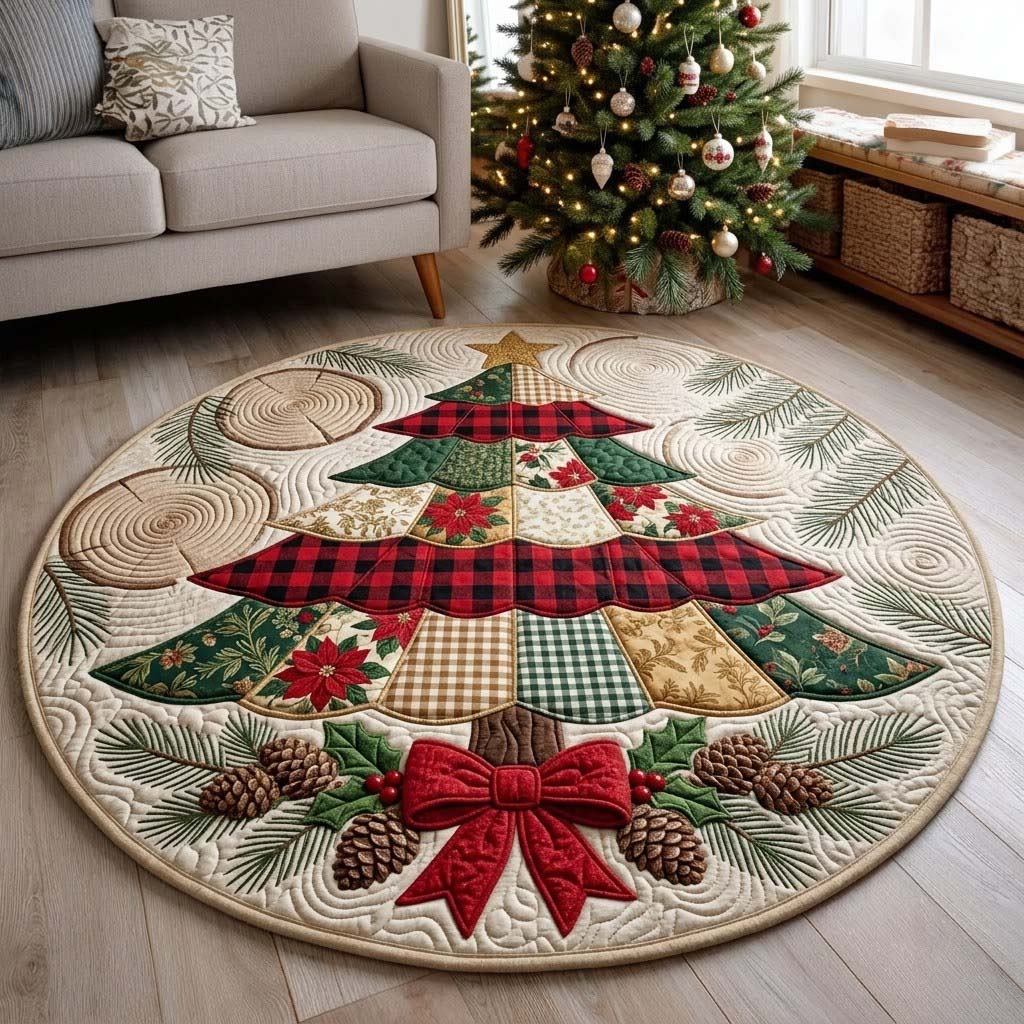 Evergreen Elegance Round Mat Rug - Nature Design | Nature Round Carpet - washable non-slip printed rug