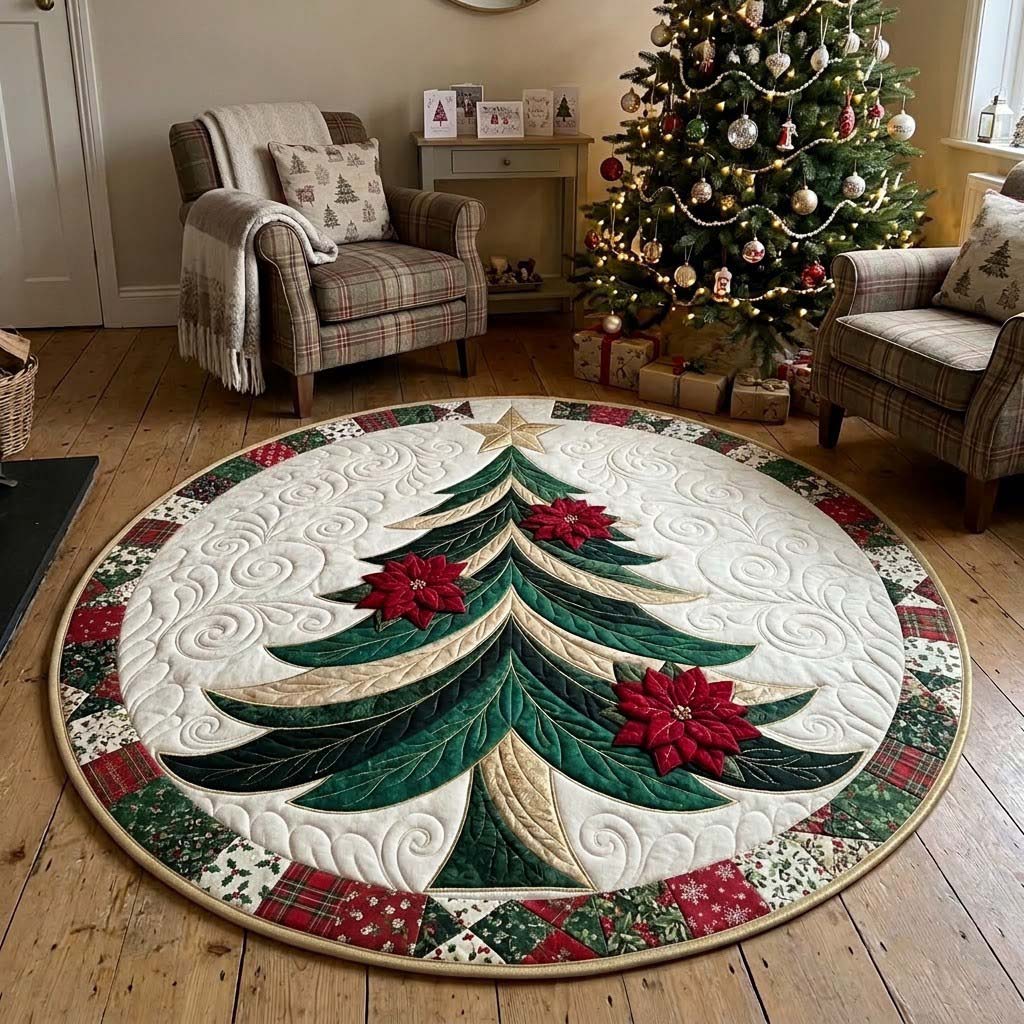 Evergreen Elegance Round Mat Rug - Nature Design | Nature Round Bedroom Rug - washable non-slip printed rug