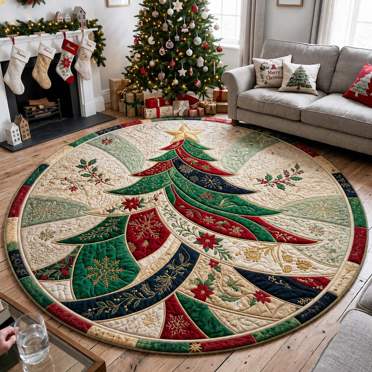 Evergreen Elegance Round Mat Rug - Nature Design | Nature Round Floor Mat - washable non-slip printed rug