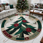Evergreen Elegance Round Mat Rug - Nature Design | Nature Washable Round Rug - washable non-slip printed rug