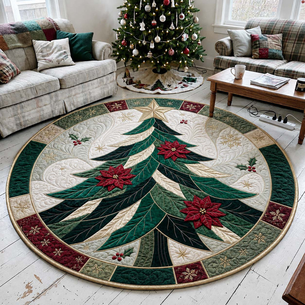 Evergreen Elegance Round Mat Rug - Nature Design | Nature Washable Round Rug - washable non-slip printed rug