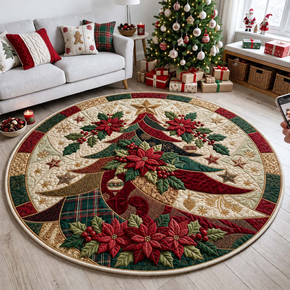 Evergreen Elegance Round Mat Rug - Nature Design | Nature Non-Slip Round Rug - washable non-slip printed rug