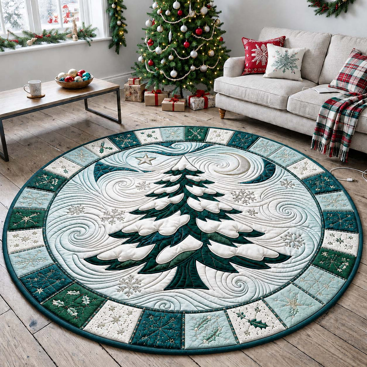 Evergreen Elegance Round Mat Rug - Nature Design | Nature Velvet Round Rug - washable non-slip printed rug