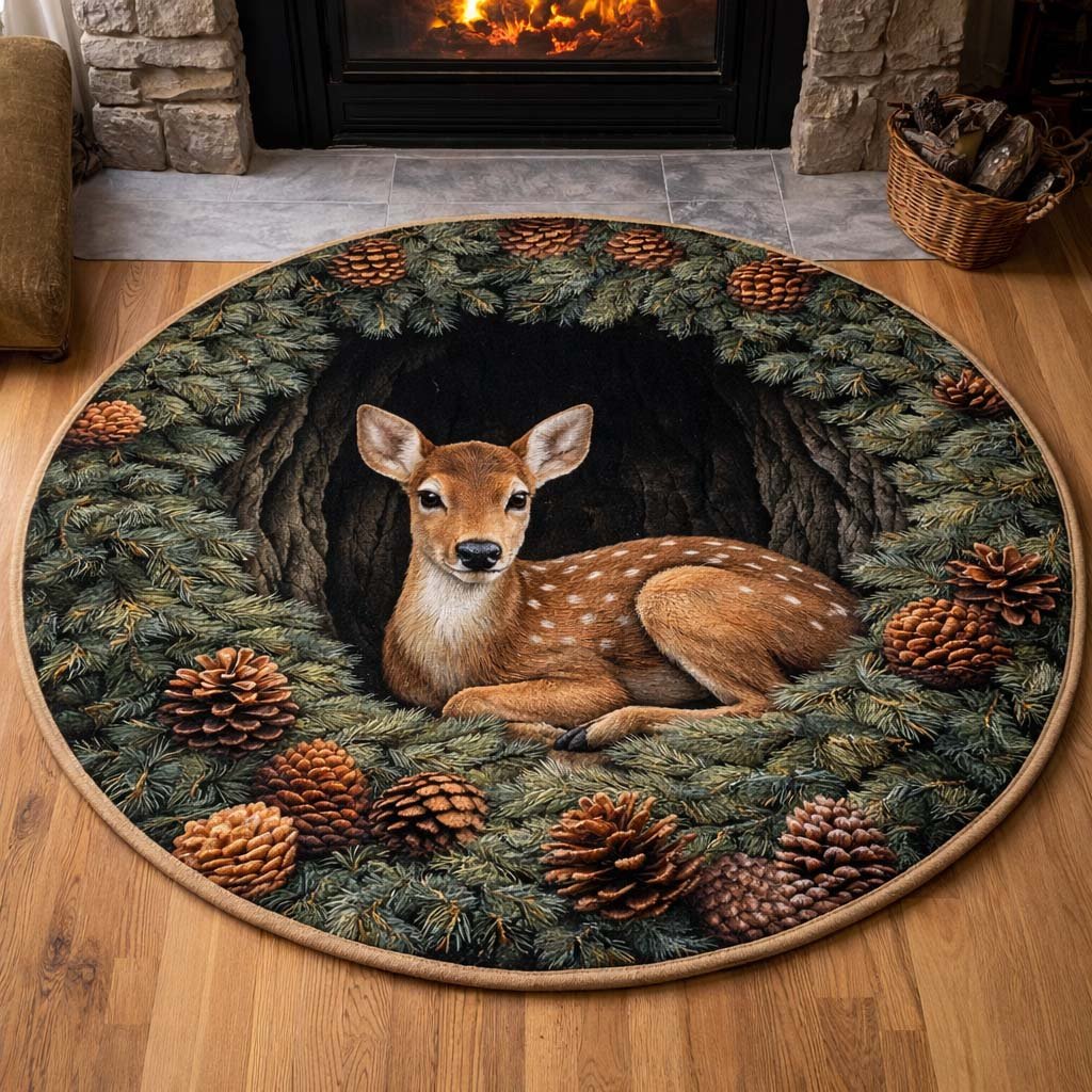 Evergreen Nest Round Mat Rug - washable non-slip printed rug