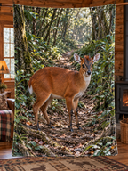 Reddish Natal red duiker before a deep shrubby forest trail printed on a soft fleece throw blanket