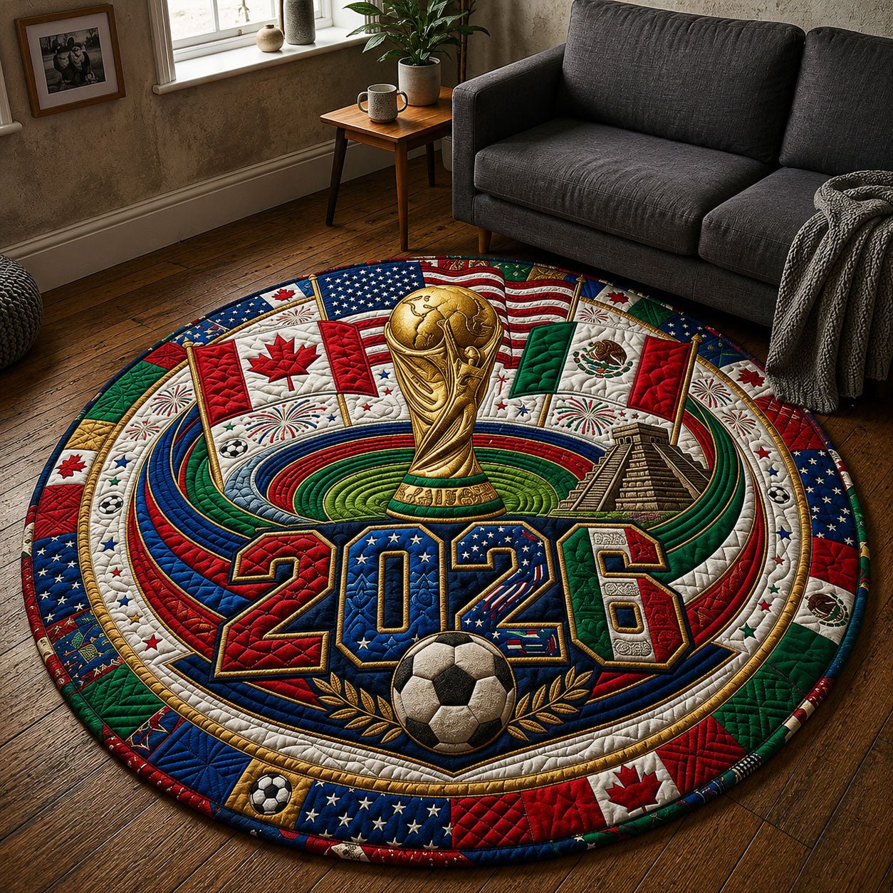 FIFA Trophy Stadium Round Mat Rug - Nature Design | Serene Home Decor