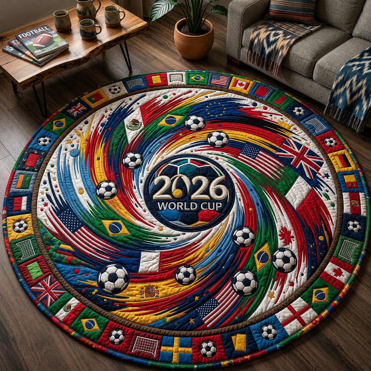 FIFA World Cup Trophy Round Mat Rug - Nature Design | Serene Home Decor