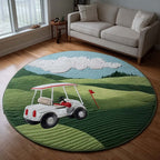 Fairway Golf Drive Round Mat Rug - washable non-slip printed rug