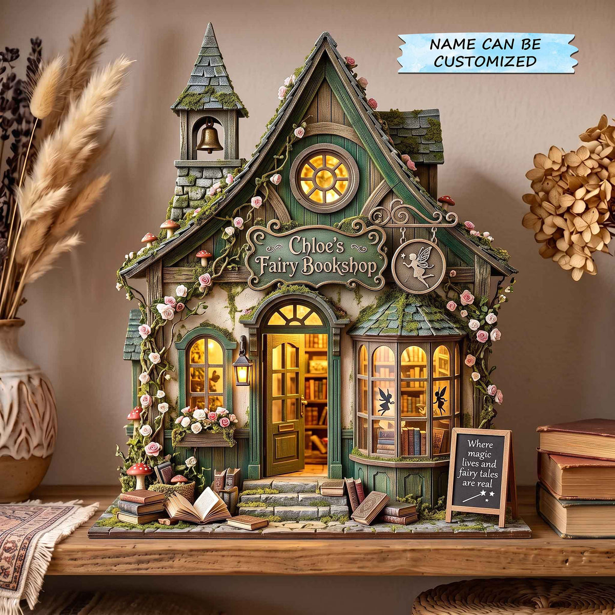 Fairy Bookshop Tower wooden block, laser-cut 3-layer wood