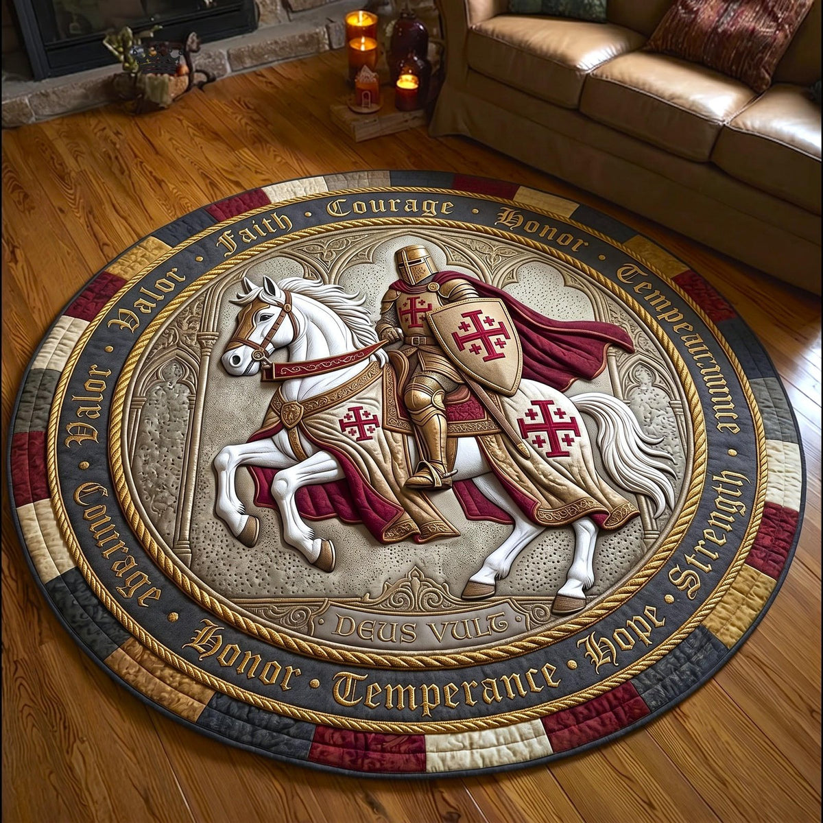 Faith Armor Round Mat Rug - washable non-slip printed rug