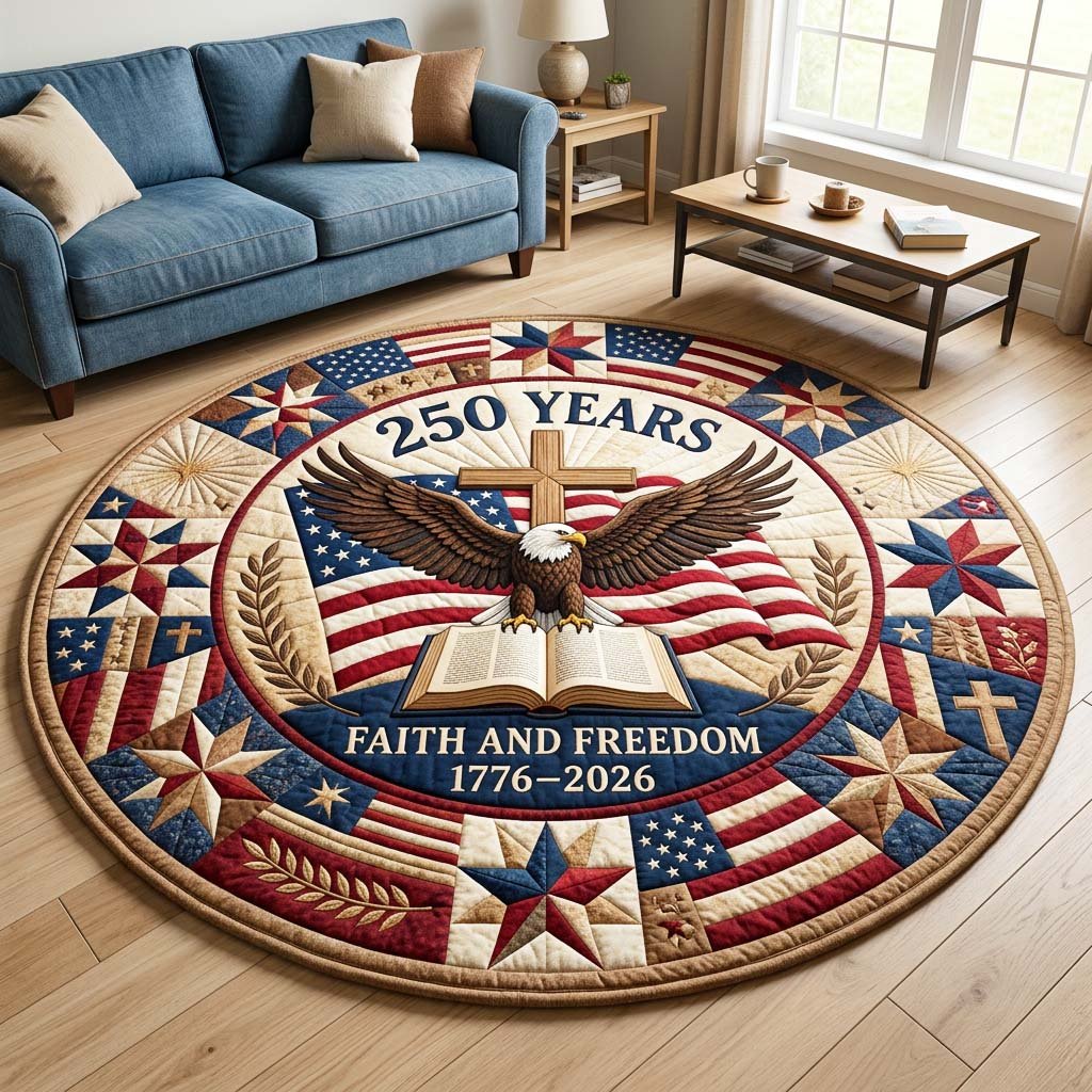 Faith Eagle Round Mat Rug - washable non-slip printed rug