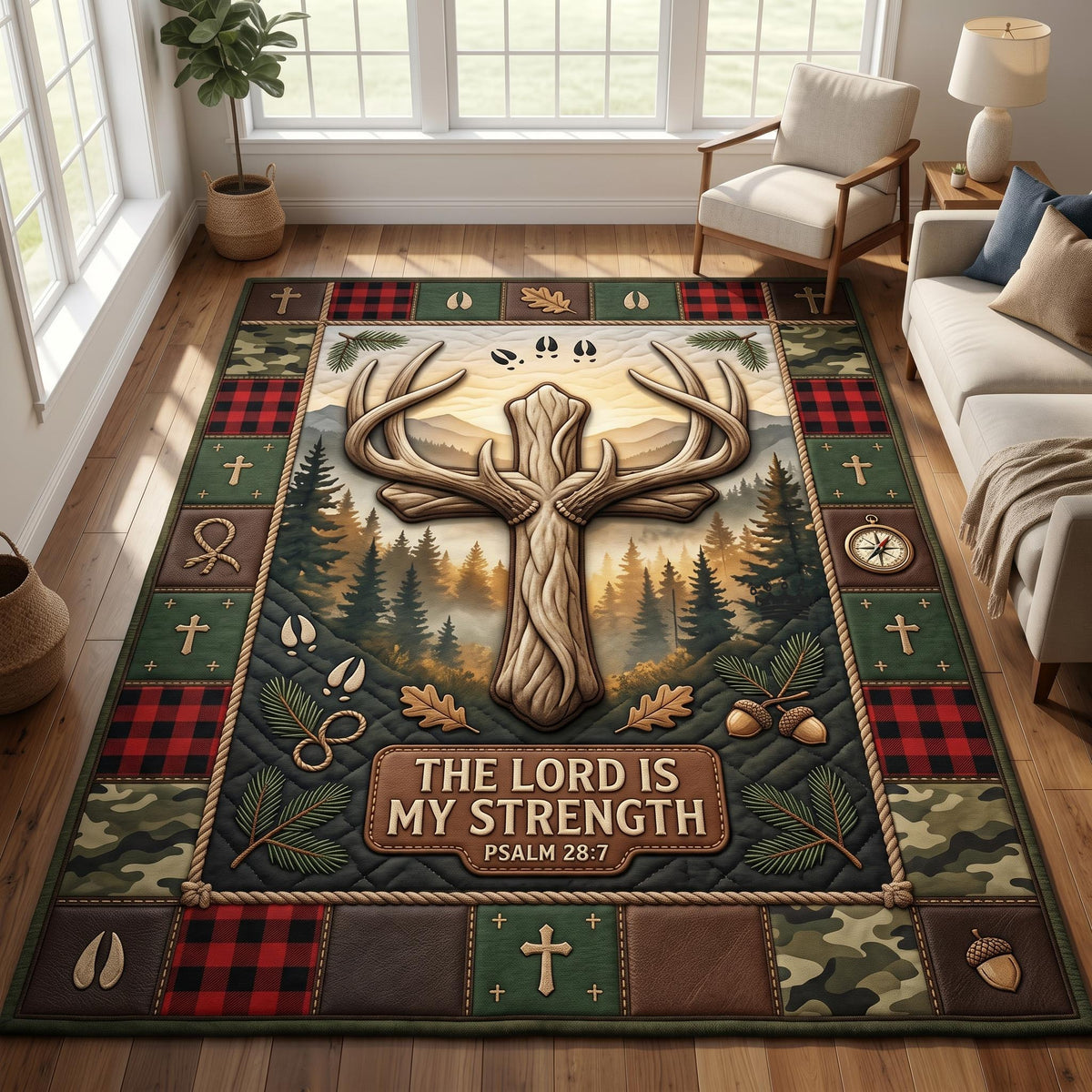 Faith Outdoors area rug in a living room