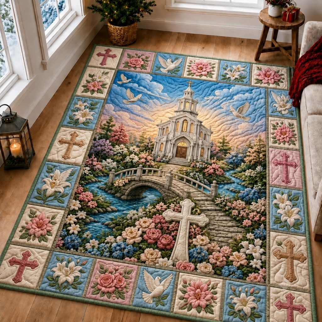 Faith Over Fear area rug in a living room