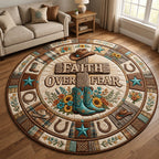 Faith Over Fear Round Mat Rug - washable non-slip printed rug