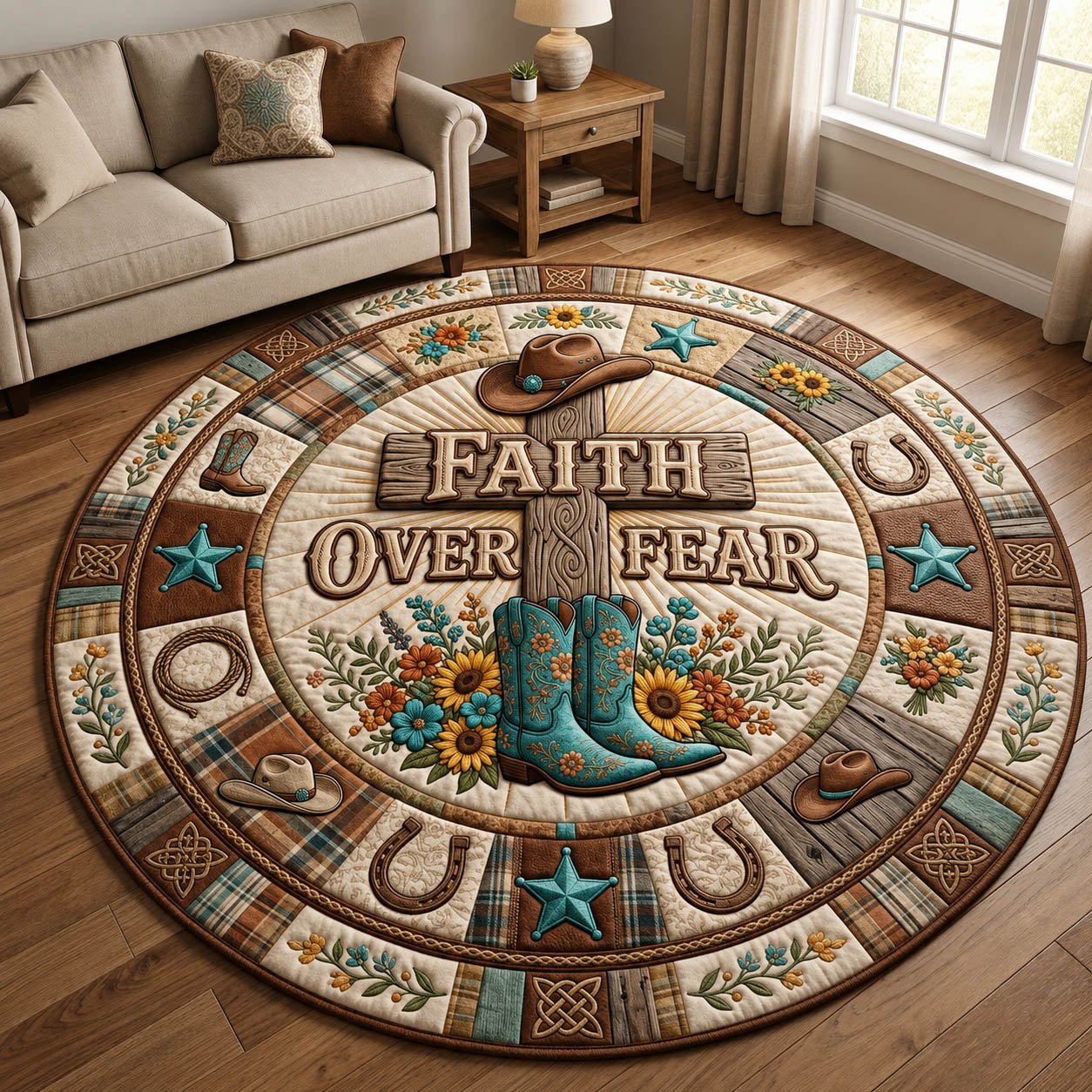 Faith Over Fear Round Mat Rug - Nature Design | Serene Home Decor