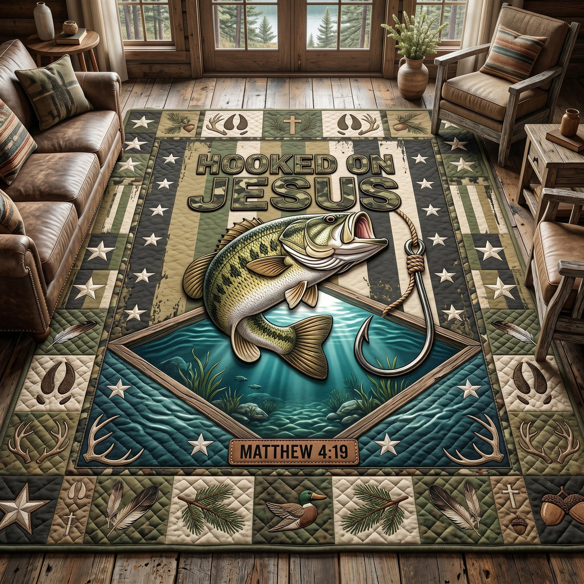 Faith Retreat area rug in a living room