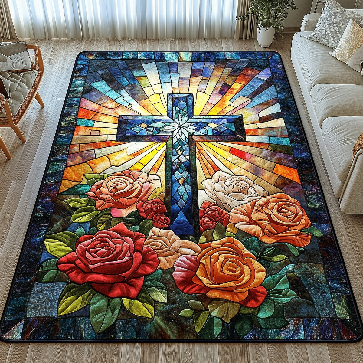 Faithful Blossom area rug in a living room