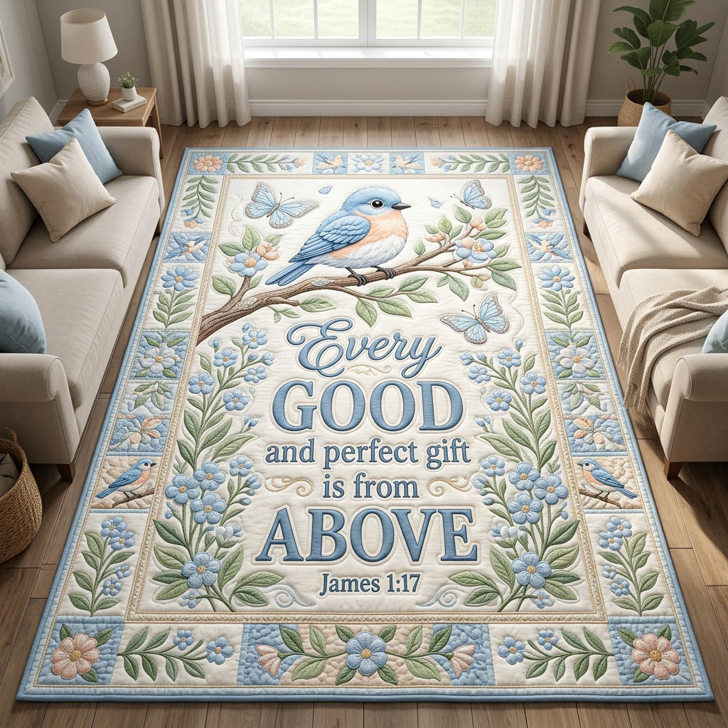 Faithful Floral Bible Verse area rug in a living room