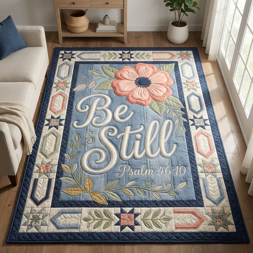 Faithful Floral Bible Verse area rug in a living room