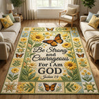 Faithful Floral Bible Verse area rug in a living room