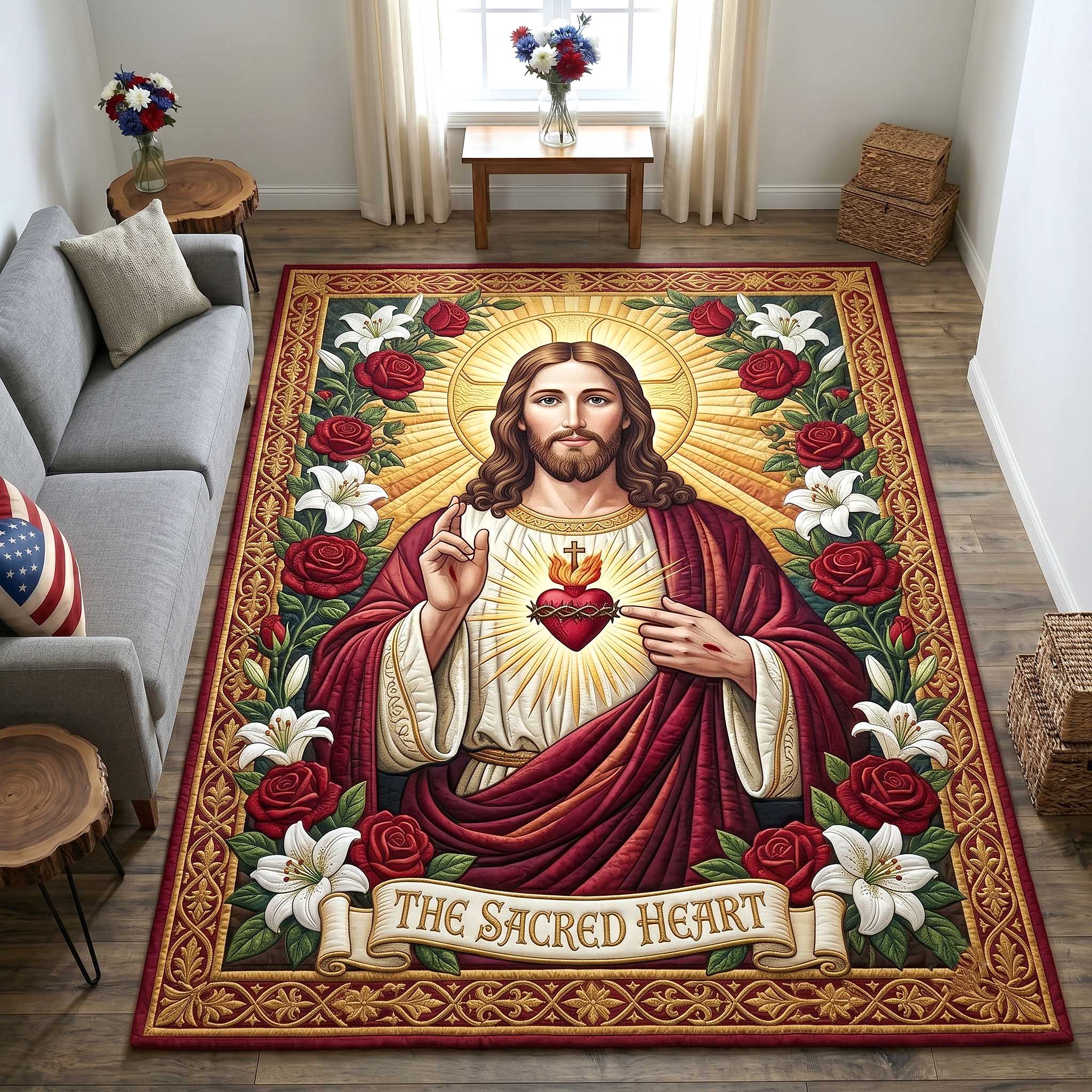 Faithful Savior area rug in a living room