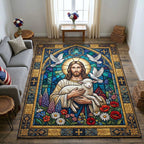 Faithful Savior area rug in a living room